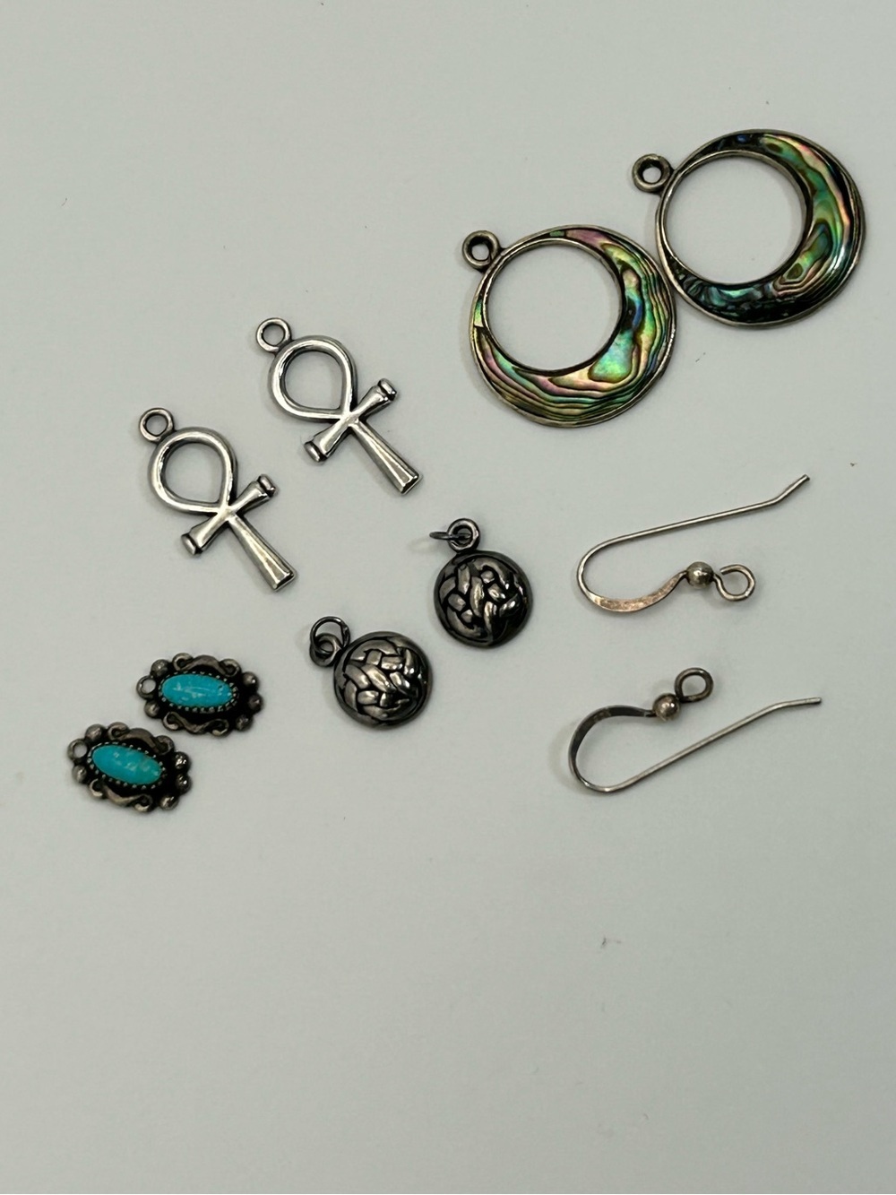 925 Sterling Silver Jewelry Components Lot Abalone Turquoise Parts for Earrings